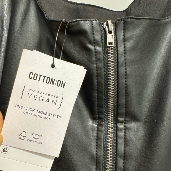 NWT Cotton On Black Faux Leather Mini Dress Size S - Picture 3 of 7